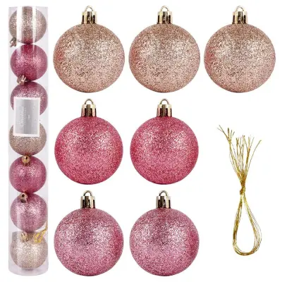 Nezlomljive roza kroglice za božično drevo 5 cm 7 kosov.