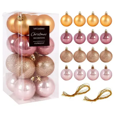 Nezlomljive roza kroglice za božično drevo 5 cm 16 kosov.