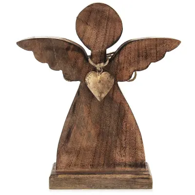 Lesena figurica božičnega angela MANGO 27x30 cm