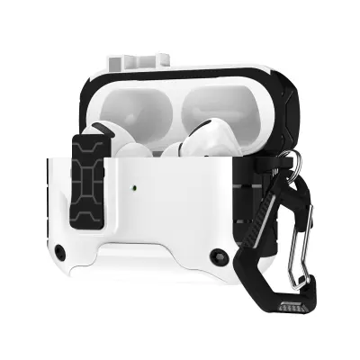 Zaščitno ohišje za AirPods 4 - TPU+PC, magnetno zapiranje, stojalo, kavelj White