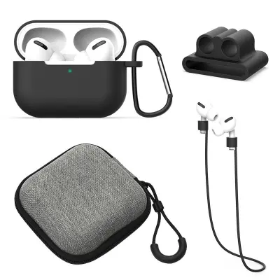 Brezžični silikonski zaščitni etui za Airpods Pro z dodatki Black