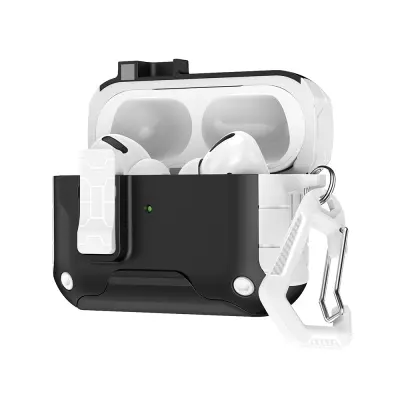Zaščitno ohišje za AirPods 4 - TPU+PC, magnetno zapiranje, stojalo, kavelj White+Black
