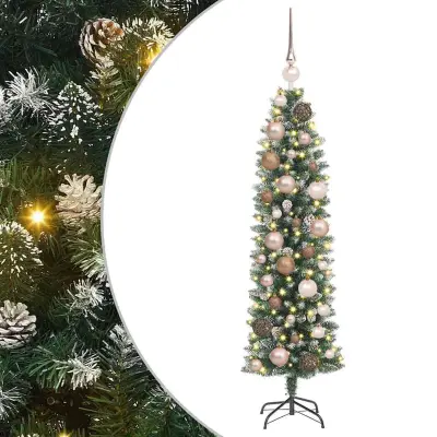 vidaXL Umetno vitko božično drevo med 150 LED z stojalom Zelena 120 cm