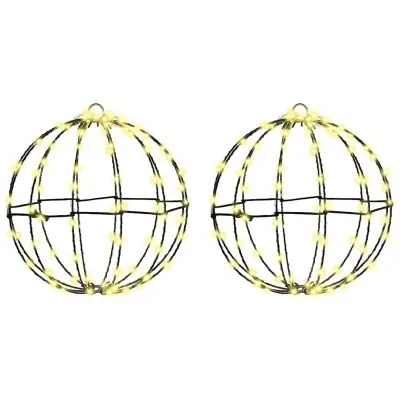 vidaXL Žogica med 192 LED 2 pcs Toplo bela 30 cm Kovina