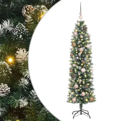 vidaXL Umetno vitko božično drevo med 150 LED z stojalom Zelena 150 cm