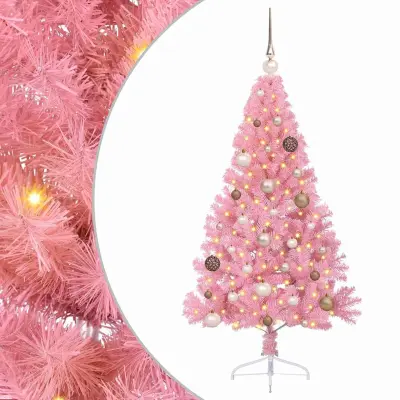 vidaXL Umjetna preddekorirana božićna jelka Roza 150 cm PVC