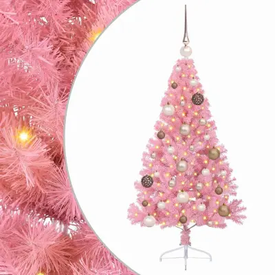 vidaXL Umjetna preddekorirana božićna jelka Roza 120 cm PVC
