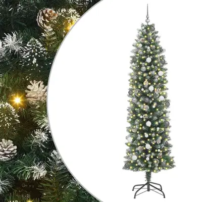 vidaXL Umetno vitko božično drevo med 300 LED z stojalom Zelena 240 cm