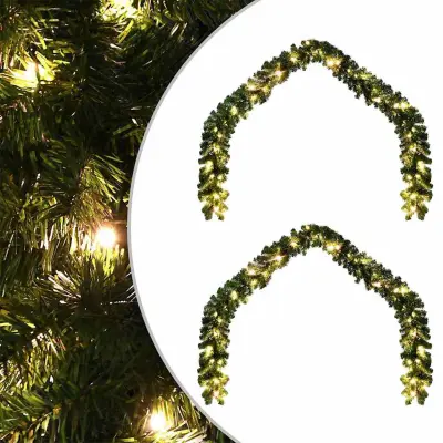 vidaXL Božična girlanda med 600 LED 2 pcs Zelena PVC