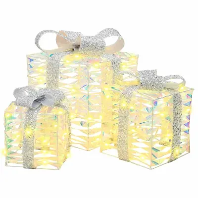 vidaXL Darilna škatla med 60 LED 3 pcs Toplo bela 20 x 20 x 20 cm PET