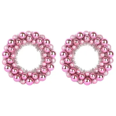 vidaXL Božični venci z kroglicami 2 pcs Roza 33 x 33 x 7 cm Polistiren