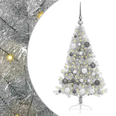 vidaXL Umjetna preddekorirana božićna jelka srebrna 120 cm PET