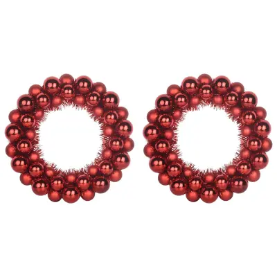 vidaXL Božični venci z kroglicami 2 pcs Rdeča 33 x 33 x 7 cm