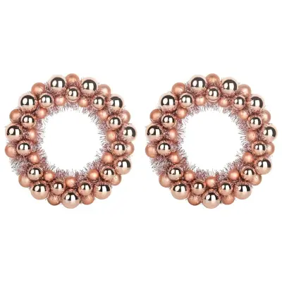 vidaXL Božični venci z kroglicami 2 pcs Rožnato zlat 33 x 33 x 7 cm