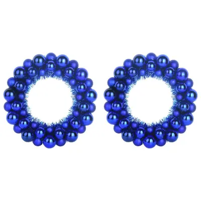 vidaXL Božični venci z kroglicami 2 pcs Modra 33 x 33 x 7 cm