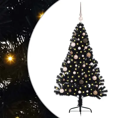 vidaXL Umjetna preddekorirana božićna jelka Črna 150 cm PVC