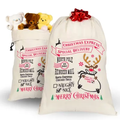 Vrečka za darila za Božička, božična juta, enobarvna, 70 cm x 50 cm