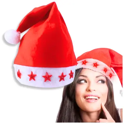 LED BOŽIČNA KAPA BOŽIČKA Z ZVEZDAMI ZA OTROKE IN ODRASLE