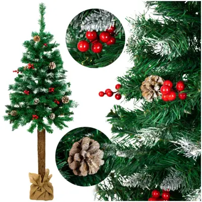 Božično drevo na deblu, umetni bor kot pravo drevo, 200 cm + božični okraski