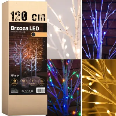 LED lučke za božično drevo iz breze 120 cm, 96 LED božičnih barv, večbarvne