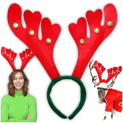 Božični naglavni trak iz rogovja severnih jelenov z zvončki, kostum za fotografiranje, rekvizit