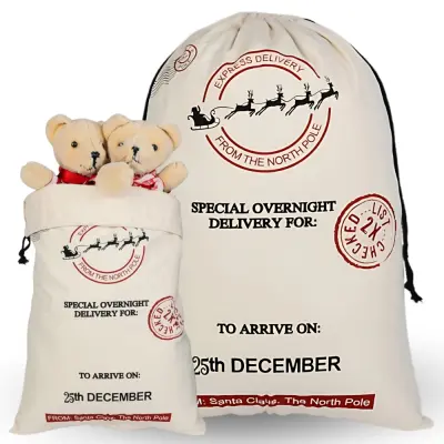 Božična darilna vrečka za Božička, trdna juta, 70 cm x 50 cm