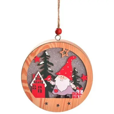 BOŽIČNA LUČKA BELINE LESENI ŠKRATEK OKROGLA ZA ZIMSKO DEKORACIJO DOMA