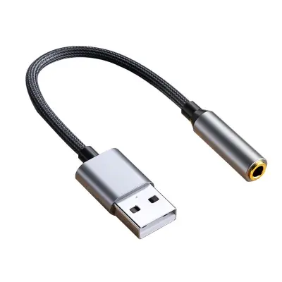 0,2 m USB-3,5 mm avdio kabel, združljiv z računalniki, slušalkami in mikrofoni - siv pleten dizajn