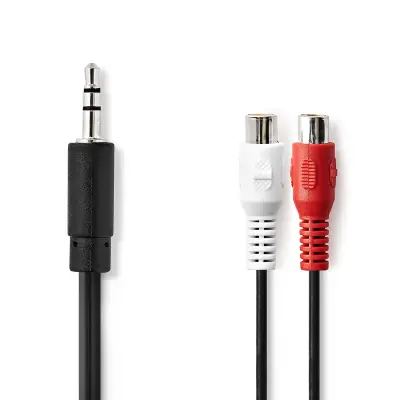 Nedis, Zvočni adapterski kabel 3,5 mm jack na 2 RCA ženski 20 cm, Črna