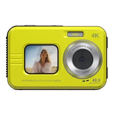 4K Vodoodporni Digitalni Fotoaparat z Dvojnim Zaslonom za Selfije Yellow