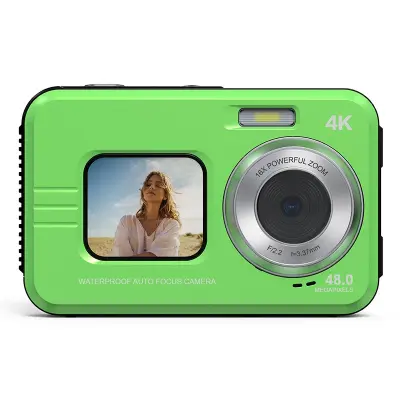 4K Vodoodporni Digitalni Fotoaparat z Dvojnim Zaslonom za Selfije Green