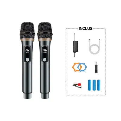 DSP 192KHz Pro brezžični mikrofoni za ojačevalnik / zvočnik LED zaslon 50m razpon, Črna