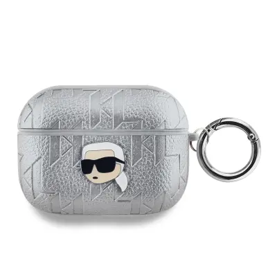 Karl Lagerfeld, Ohišje za AirPods Pro z monogramom in reliefnim dizajnom Karl Head, Srebrna
