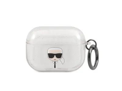 Karl Lagerfeld, Ohišje za slušalke Airpods za Airpods Pro Glitter Chic, Srebrna