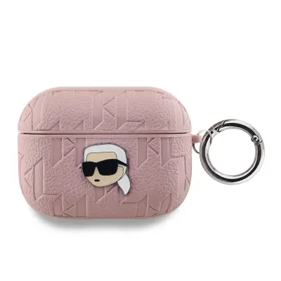 Karl Lagerfeld, Ohišje za AirPods Pro z monogramom in vtisnjenim motivom Karl Head, Roza
