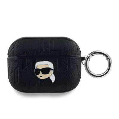 Karl Lagerfeld, Ohišje za AirPods Pro z monogramom in reliefnim motivom Karl Head, Črna