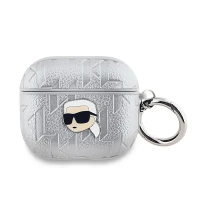 Karl Lagerfeld, Ohišje za AirPods 3 z monogramom in reliefnim motivom Karl Head, Srebrna