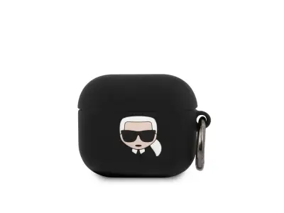 Karl Lagerfeld, Ohišje za slušalke Airpods za Airpods 3 v silikonu z obročem, Črna