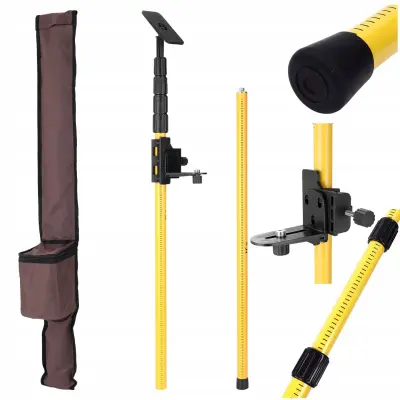 ROSFIX TELESKOPSKO STOJALO 405 CM – ALUMINIJASTA MERILNA PALICA Z NAVOJEM 1/4" | NASTAVLJIVA VIŠINA | ZA LASERJE | GRADBENA OPREMA