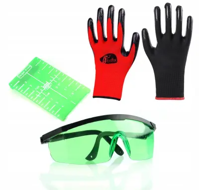 ROSFIX SET TARČA ZA LASERSKO NIVELIRANJE, ZELENI ZASČITNI OČALA IN DELOVNE ROKAVICE L | 10×7 CM, 2 MAGNETA, 505–540 NM, VELIKOST 10