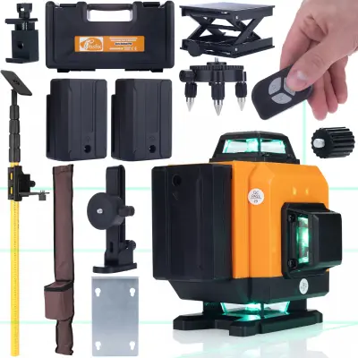 ROSFIX SET LASERSKI NIVELIR ORANGE TIGER ROT16L – 16 LINIJ, IP54, 25 M, 2X 3500 MAH, STATIV 400 CM