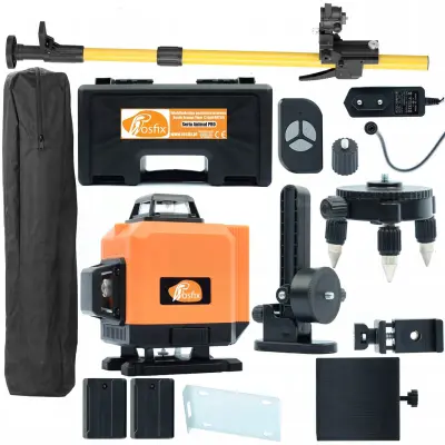 ROSFIX SET LASERSKI NIVELIR ROT12L – 12 LINIJ, IP54, 25 M DOMET, 350 CM STOJALO | 2X 3500 MAH, 532 NM