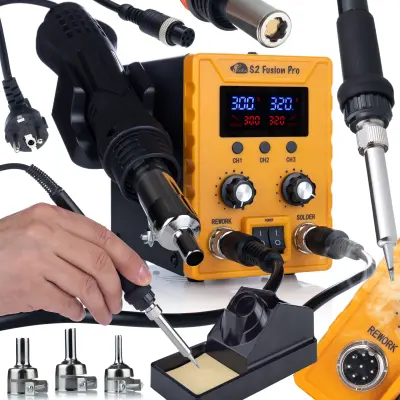 ROSFIX S2 FUSION PRO – SPAJKALNA POSTAJA 2V1 Z LCD | 760W, HOT AIR 700W, SPAJKALNIK 60W, ESD SAFE | ZA ELEKTRONIKO IN PLASTIKO