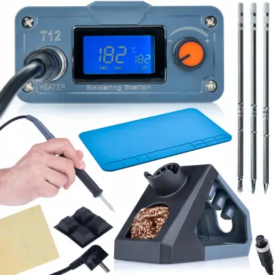 ROSFIX SET SPAJKALNA POSTAJA T12OAO – OLED ZASLON, 75W, 200–450°C | GROTA T12-D32/BC4, SILIKONSKA PODLOGA 300×200MM