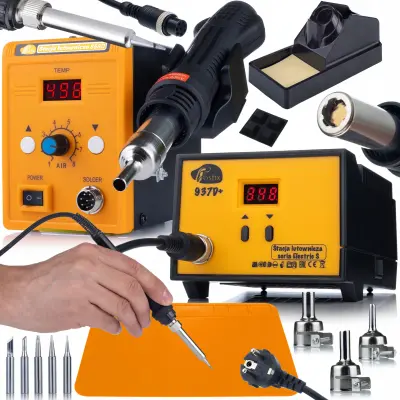 ROSFIX SET SPAJKALNA POSTAJA 937D+ IN VROČ ZRAK 858D+ – 60W, 700W, ESD, 200–480 °C | 5 GROTOV, SILIKONSKA PODLOGA