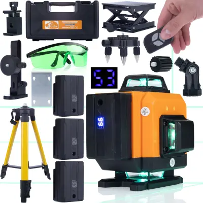 ROSFIX SET ROTACIJSKI LASER ROT16L – 16 LINIJ, SAMONIVELIRNI, IP54, 2X 3500 MAH, STATIV 120 CM | 532 NM, ±3°, 0,2 MM/10 M, -20°C DO 50°C, 25 M D