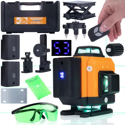 ROSFIX SET LASERSKI NIVELIR ROT16L – 16 LINIJ, IP54, 25 M, 2X3500 MAH, TARČA, OČALA, PILOT | 532 NM, ±3°