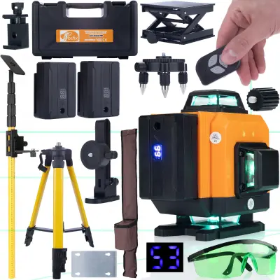 ROSFIX SET ROTACIJSKI LASER ROT16L – 16 LINIJ, IP54, 25 M, 2X 3500 MAH, STATIV, OČALA | 3D, 5/8"