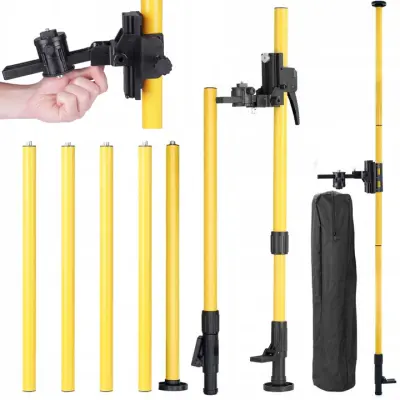 ROSFIX TELESKOPSKI STOJALO 420 CM – STATIV ZA LASERSKO NIVELIRKO Z 1/4" IN 5/8" NAVOJEM | ALUMINIJ, 6 MODULOV, LIBELA | ZA GRADBENIŠKE MERITVE