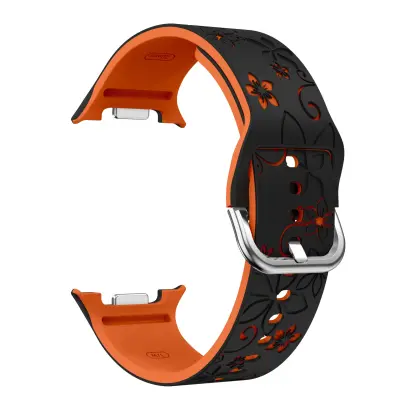 Združljiv s Samsung Galaxy Watch8 22 mm silikonski pašček z gravuro Black Orange